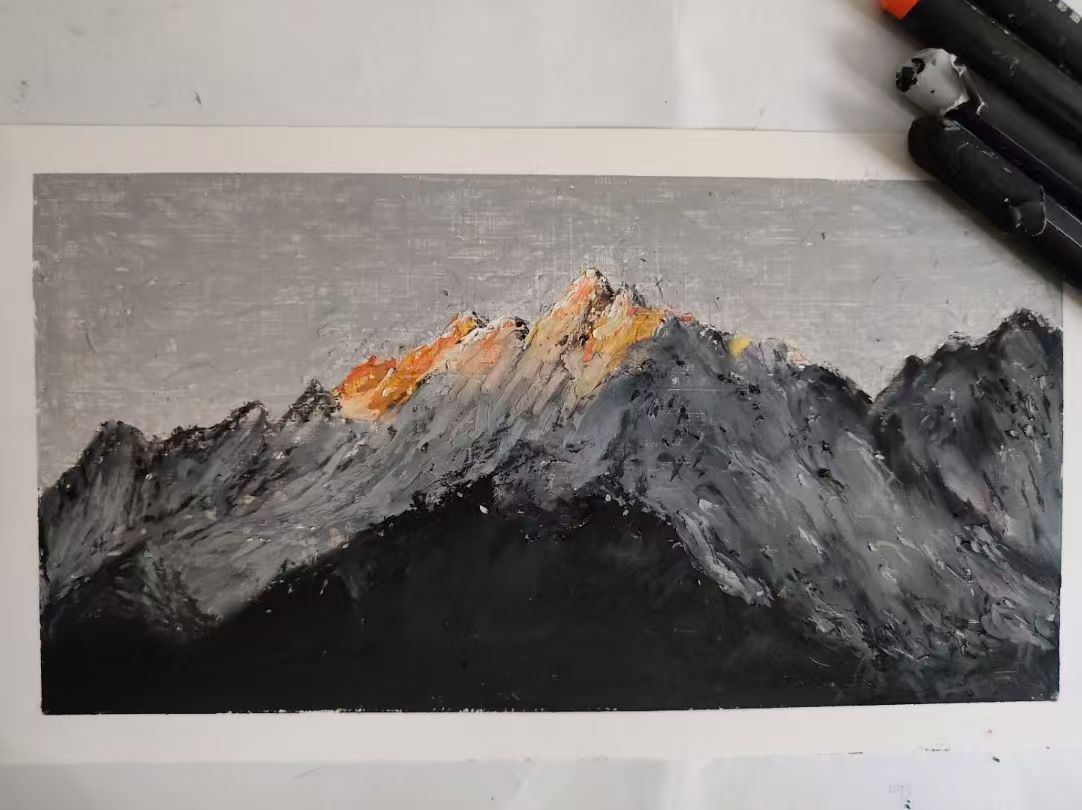 日照金山（油画棒练习）